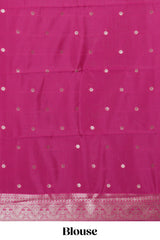 Magenta checked zari motifs art silk saree with self zari border and matching zari motifs blouse