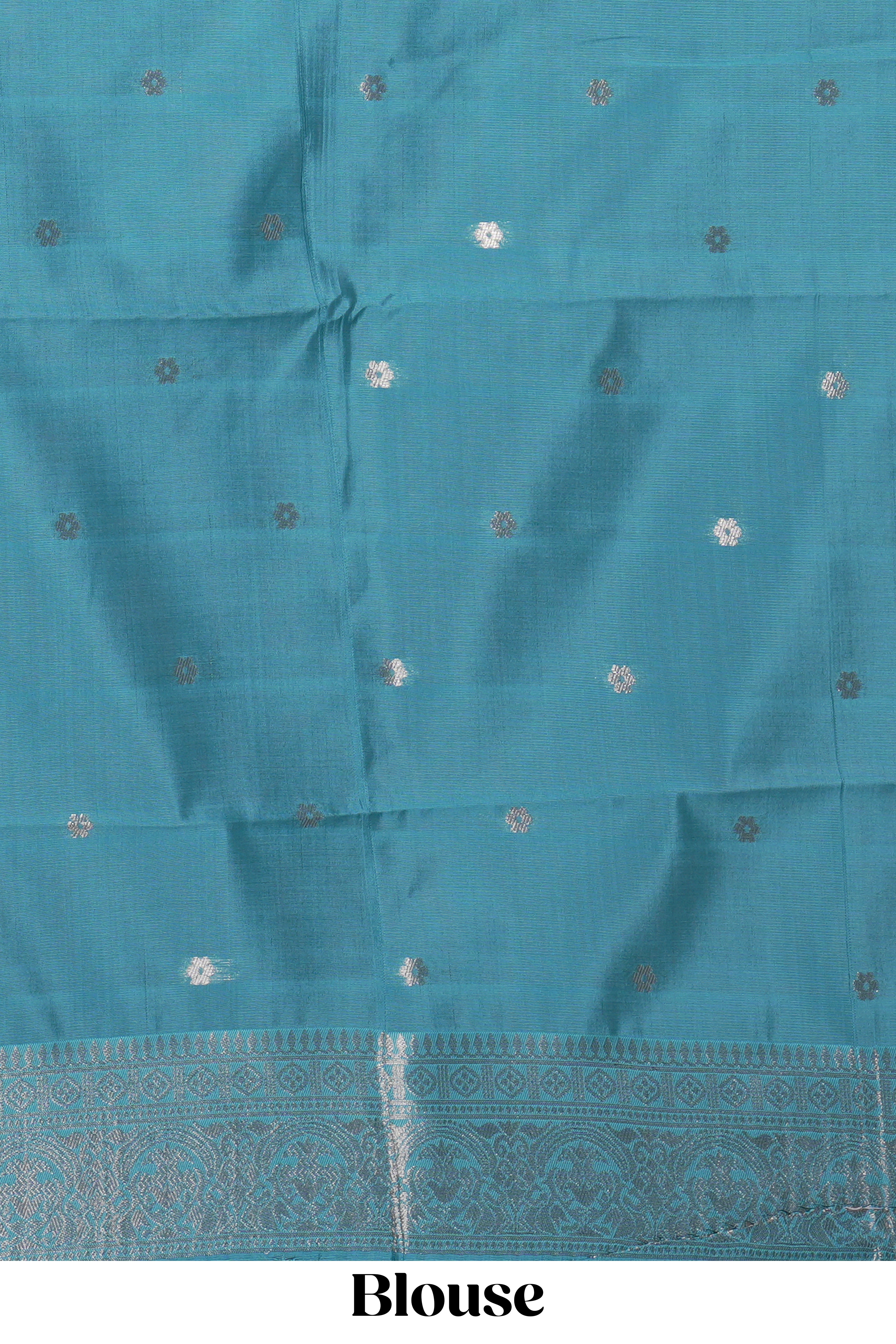 Blue checked zari motifs art silk saree with self zari border and matching zari motifs blouse