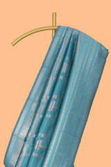Blue checked zari motifs art silk saree with self zari border and matching zari motifs blouse