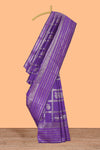 Violet checked zari motifs art silk saree with self zari border and matching zari motifs blouse