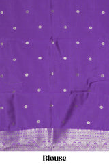 Violet checked zari motifs art silk saree with self zari border and matching zari motifs blouse