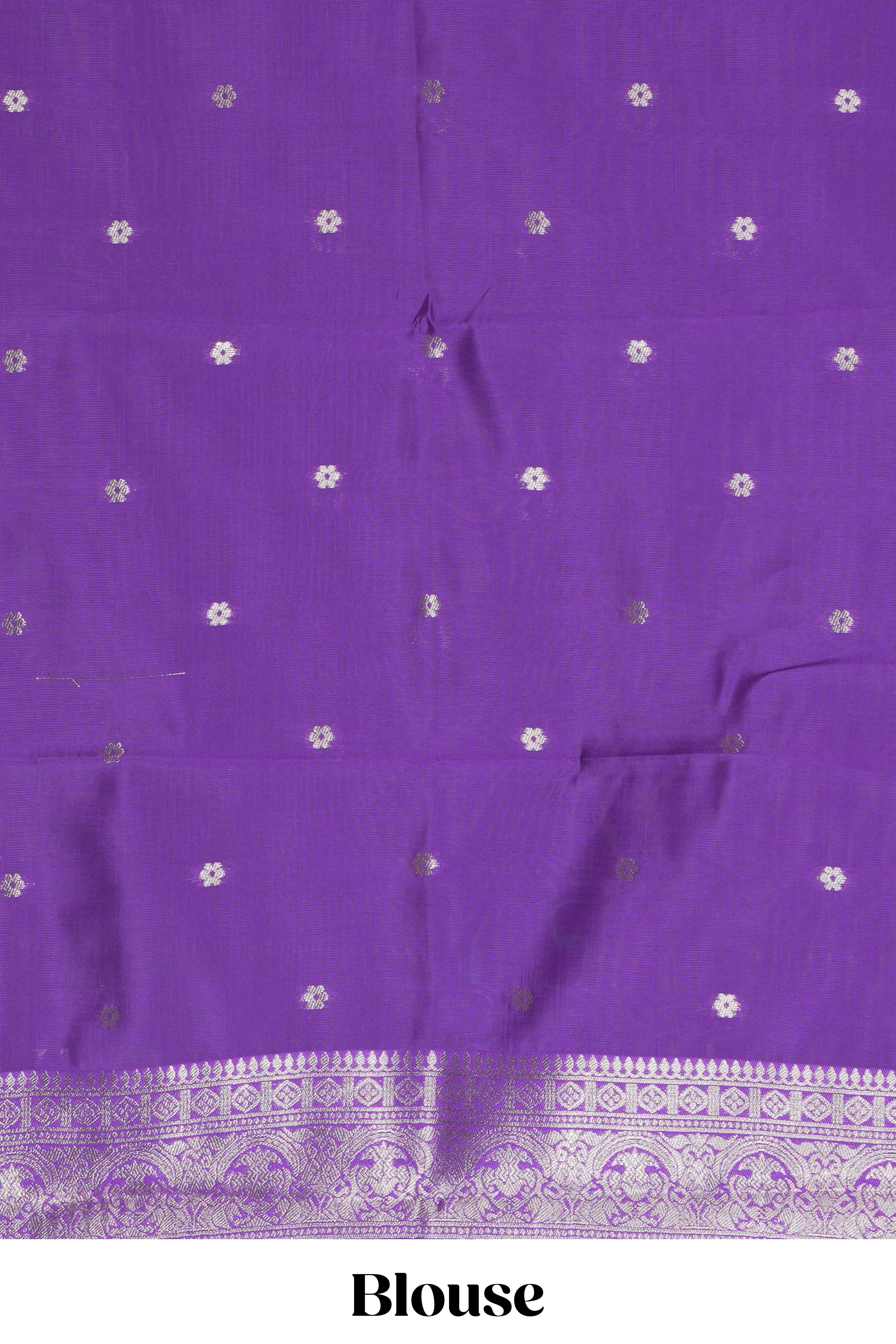 Violet checked zari motifs art silk saree with self zari border and matching zari motifs blouse