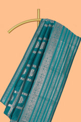Midnight green checked zari motifs art silk saree with self zari border and matching zari motifs blouse