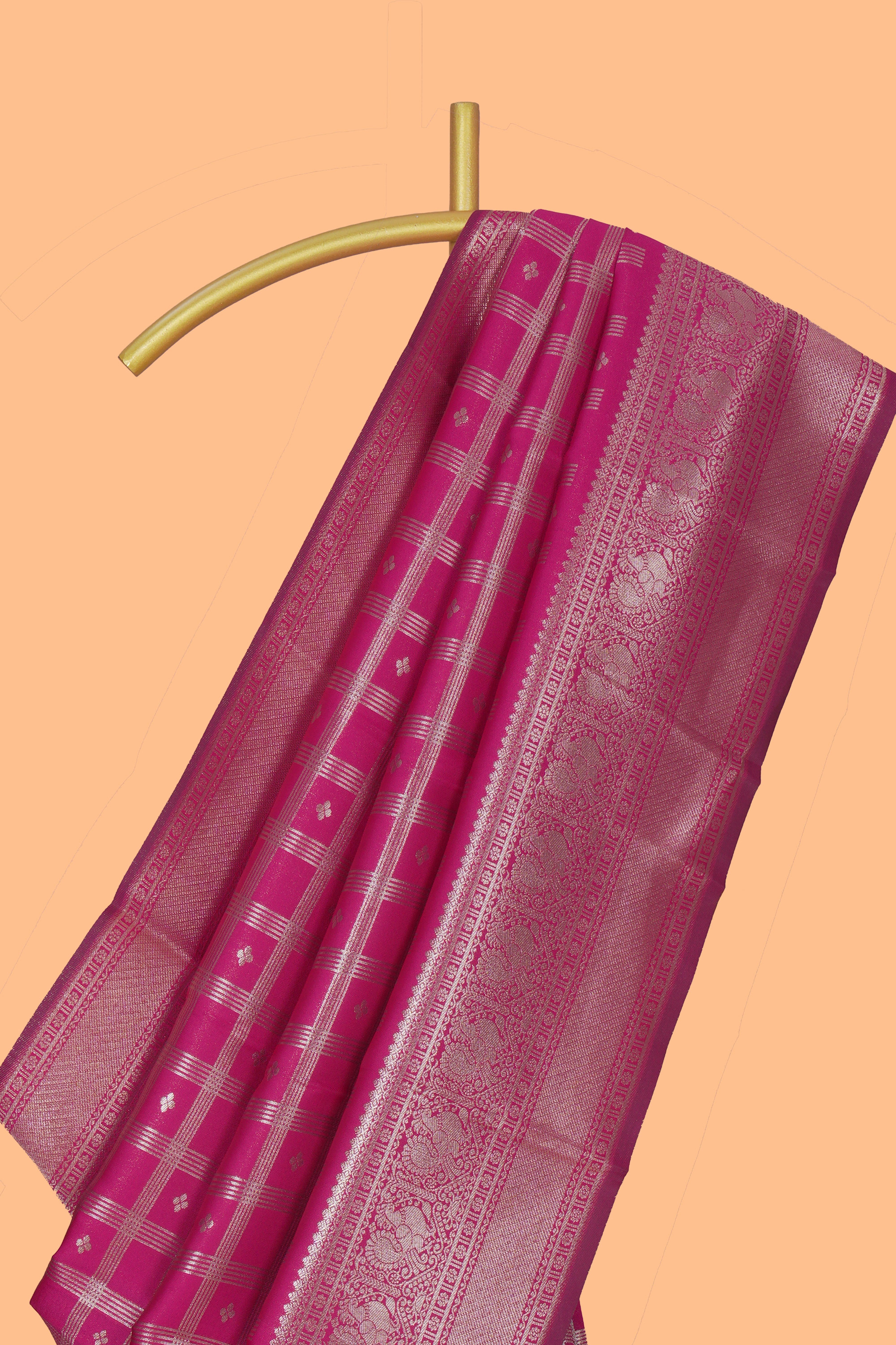 Maroon checked zari motifs art silk saree with self zari border and matching zari motifs blouse