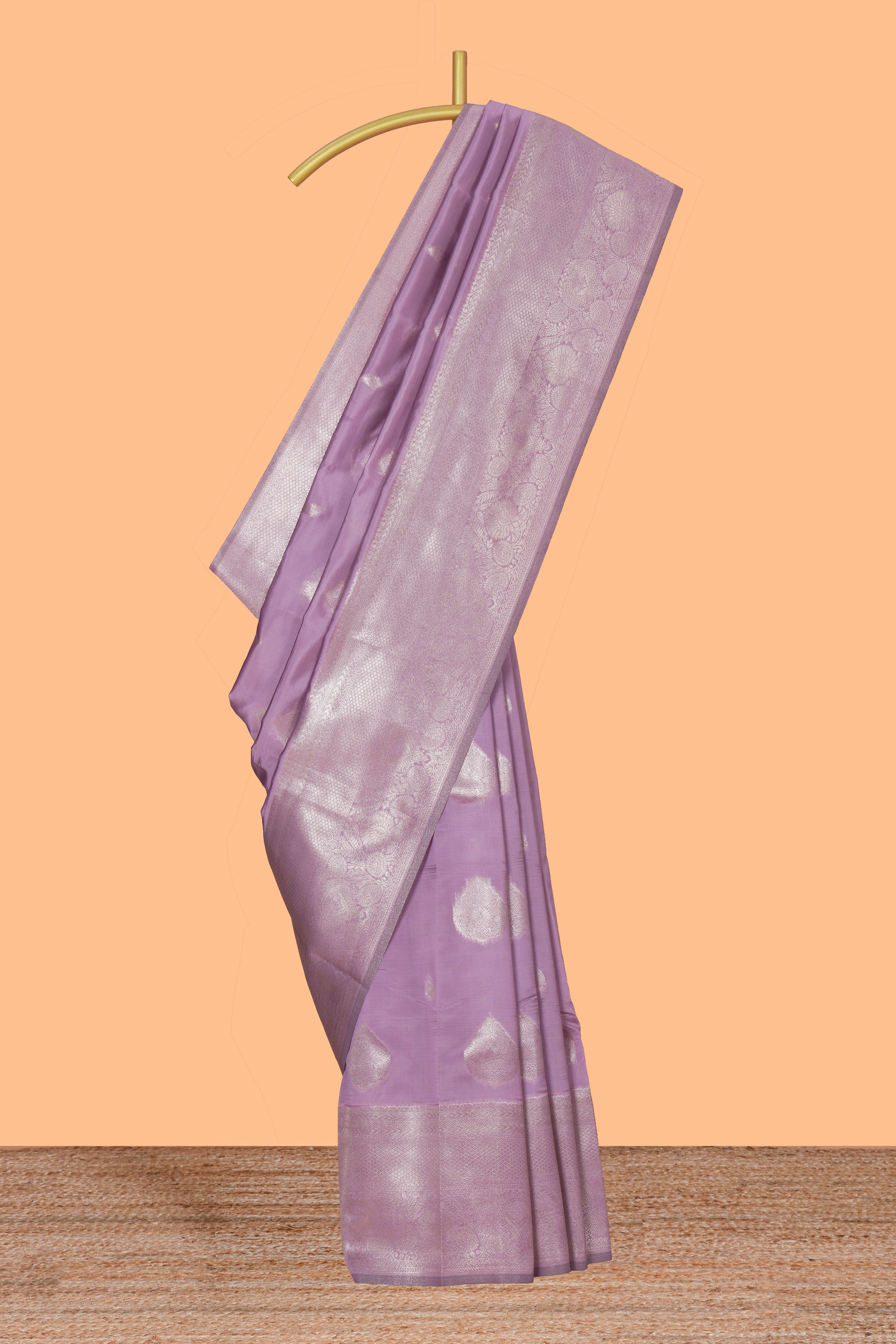 Mauve zari motifs art silk saree with self zari border and matching zari motifs blouse