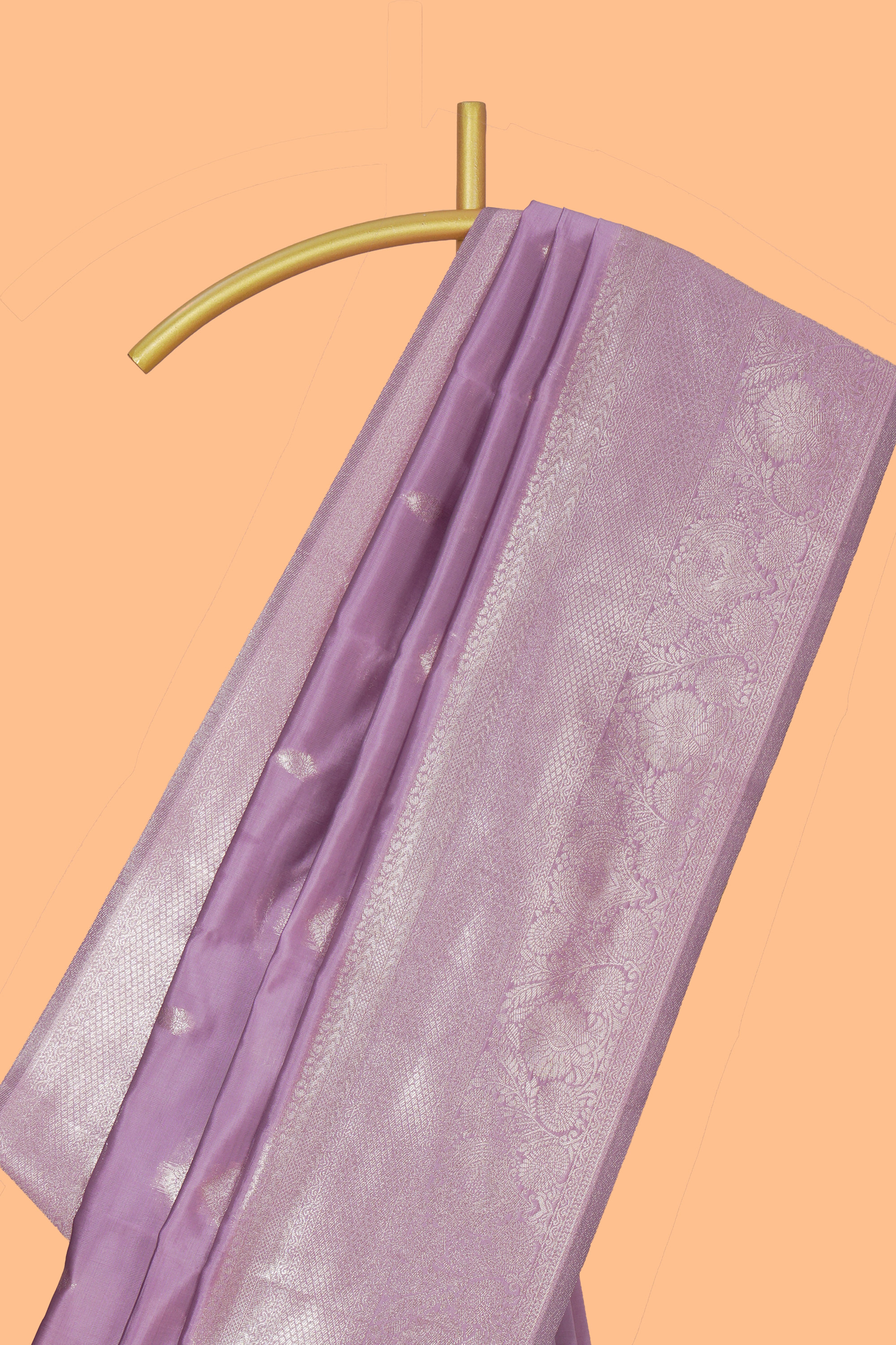 Mauve zari motifs art silk saree with self zari border and matching zari motifs blouse