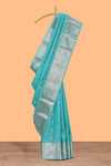 Turquoise blue zari motifs art silk saree with self zari border and matching blouse