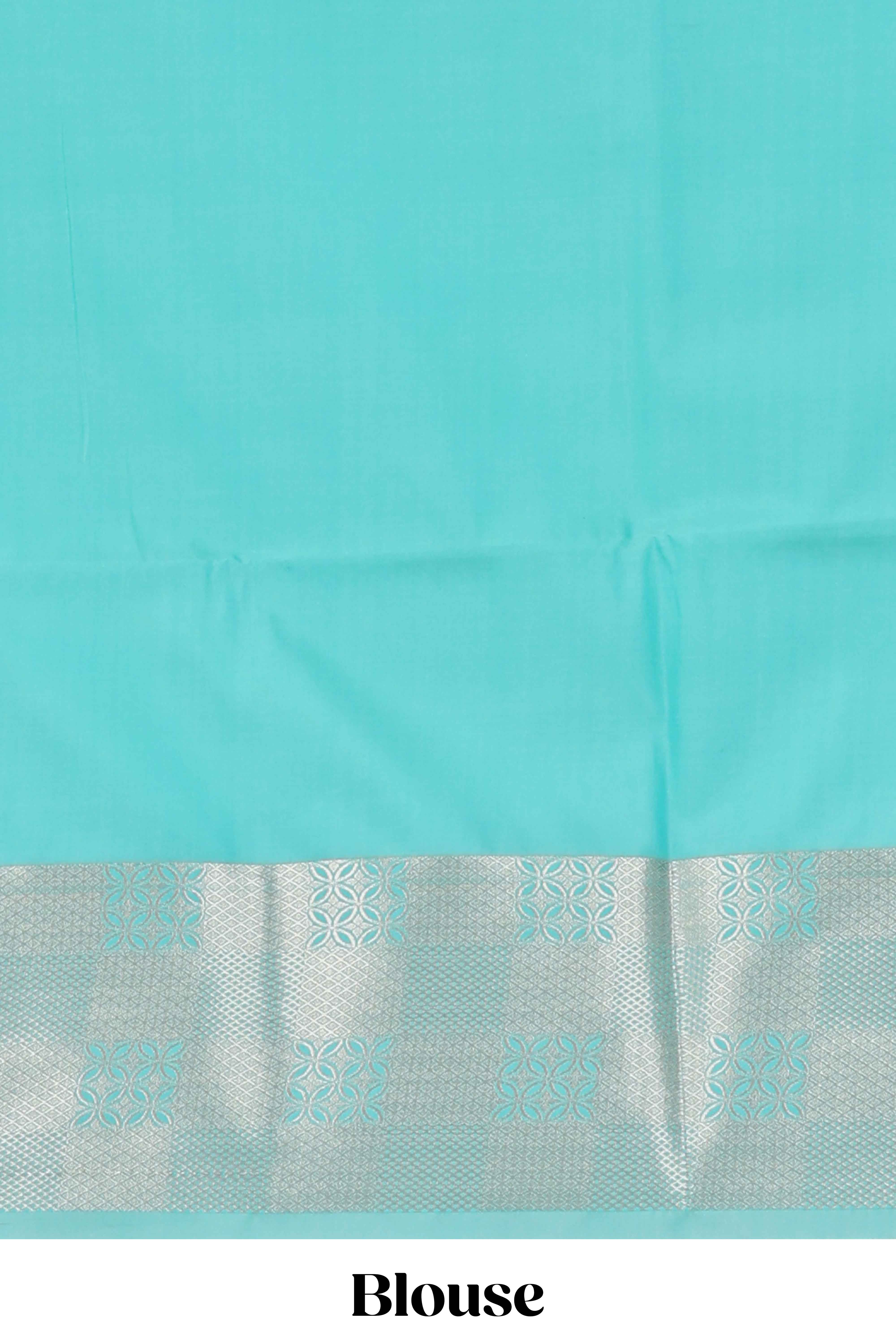 Turquoise blue zari motifs art silk saree with self zari border and matching blouse