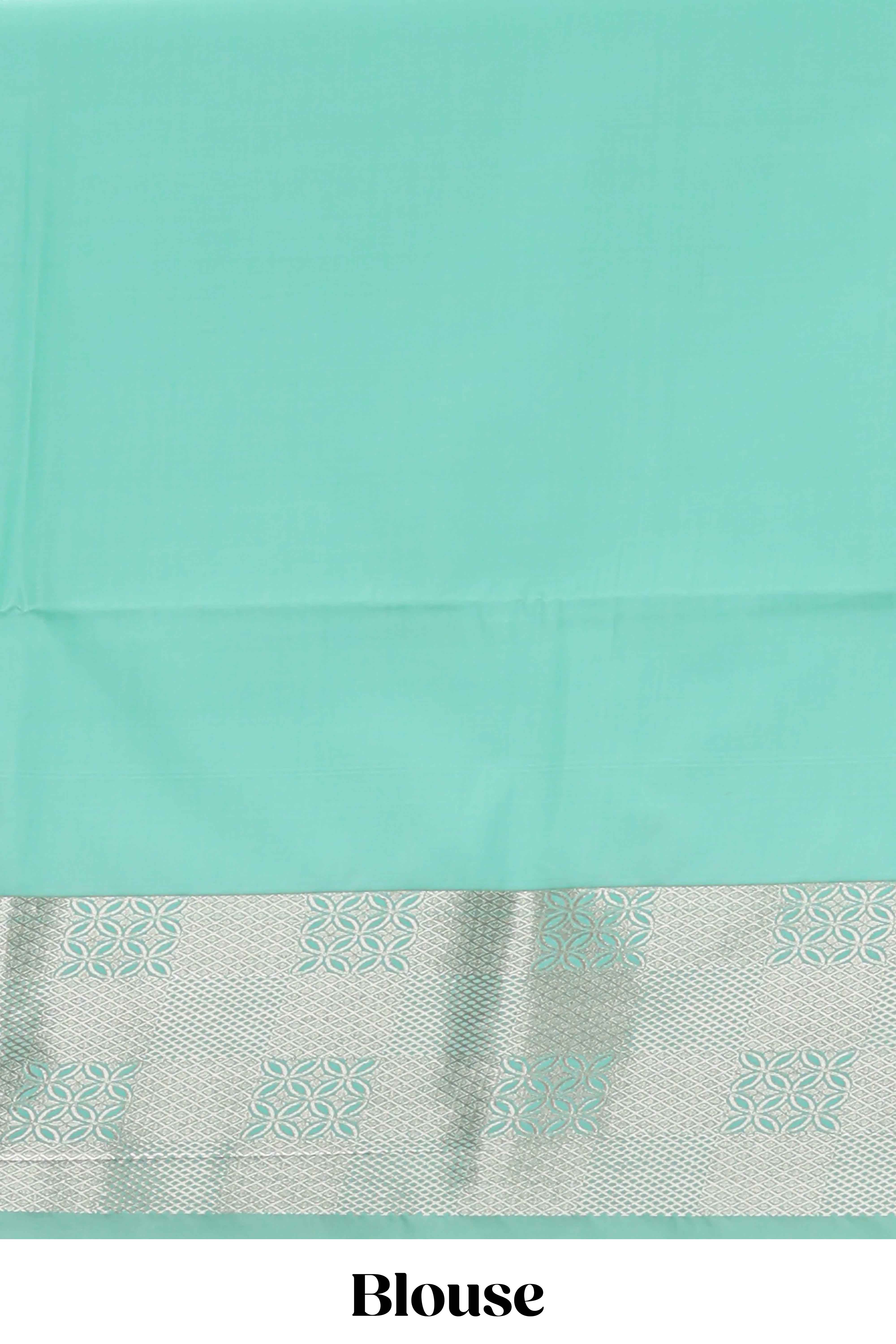 Turquoise green zari motifs art silk saree with self zari border and matching blouse