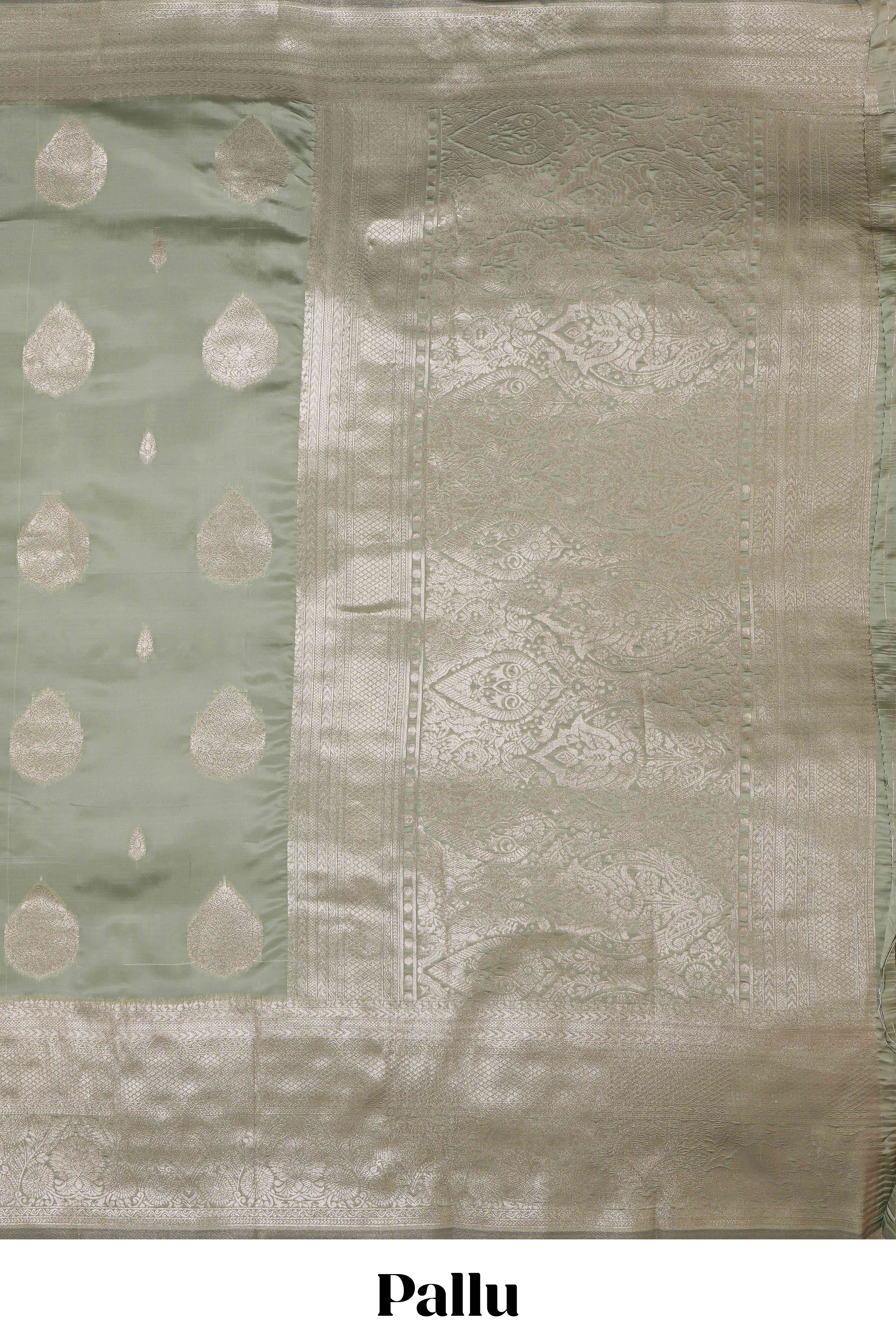 Pista green zari floral motifs art silk saree with self zari border and matching motifs blouse