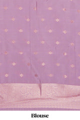 Purple checked zari motifs art silk saree with contrast zari border and contrast motifs blouse