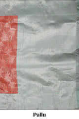 Orange striped floral design art silk saree with contrast zari border and zari motifs blouse