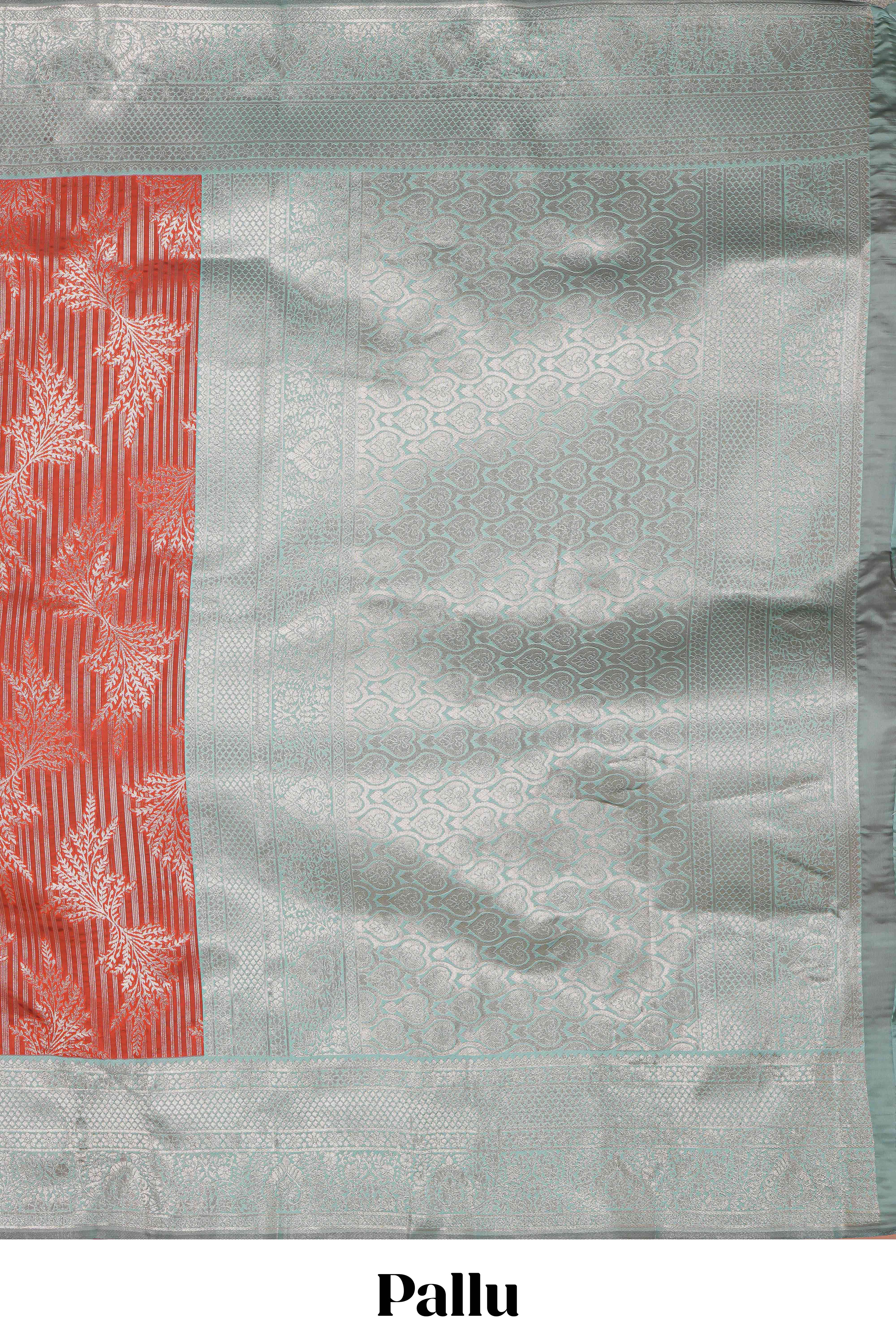 Orange striped floral design art silk saree with contrast zari border and zari motifs blouse