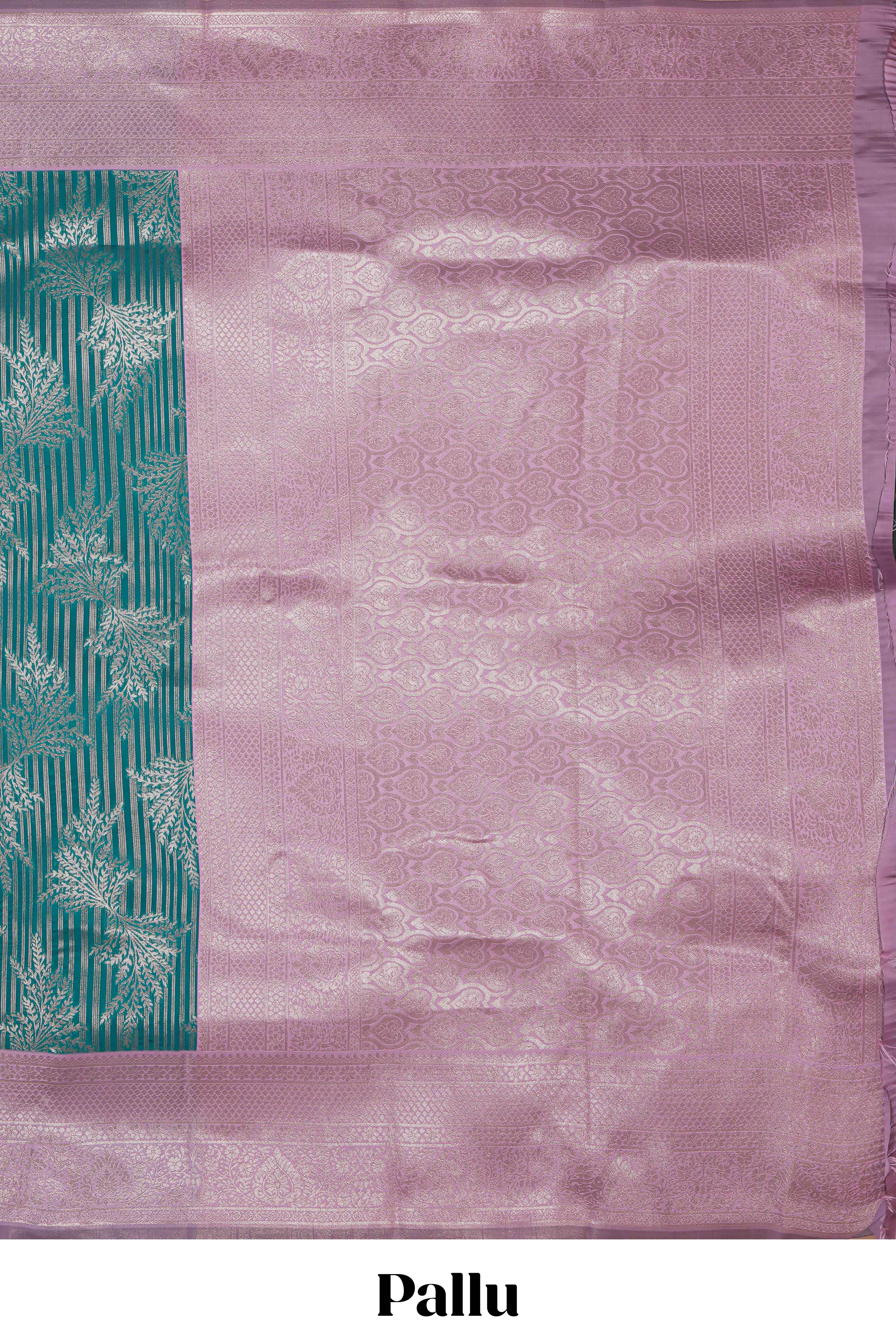 Teal green striped floral design art silk saree with contrast zari border and zari motifs blouse