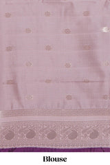 Dark brown checked floral & peacock motifs design art silk saree with contrast zari border and motifs blouse