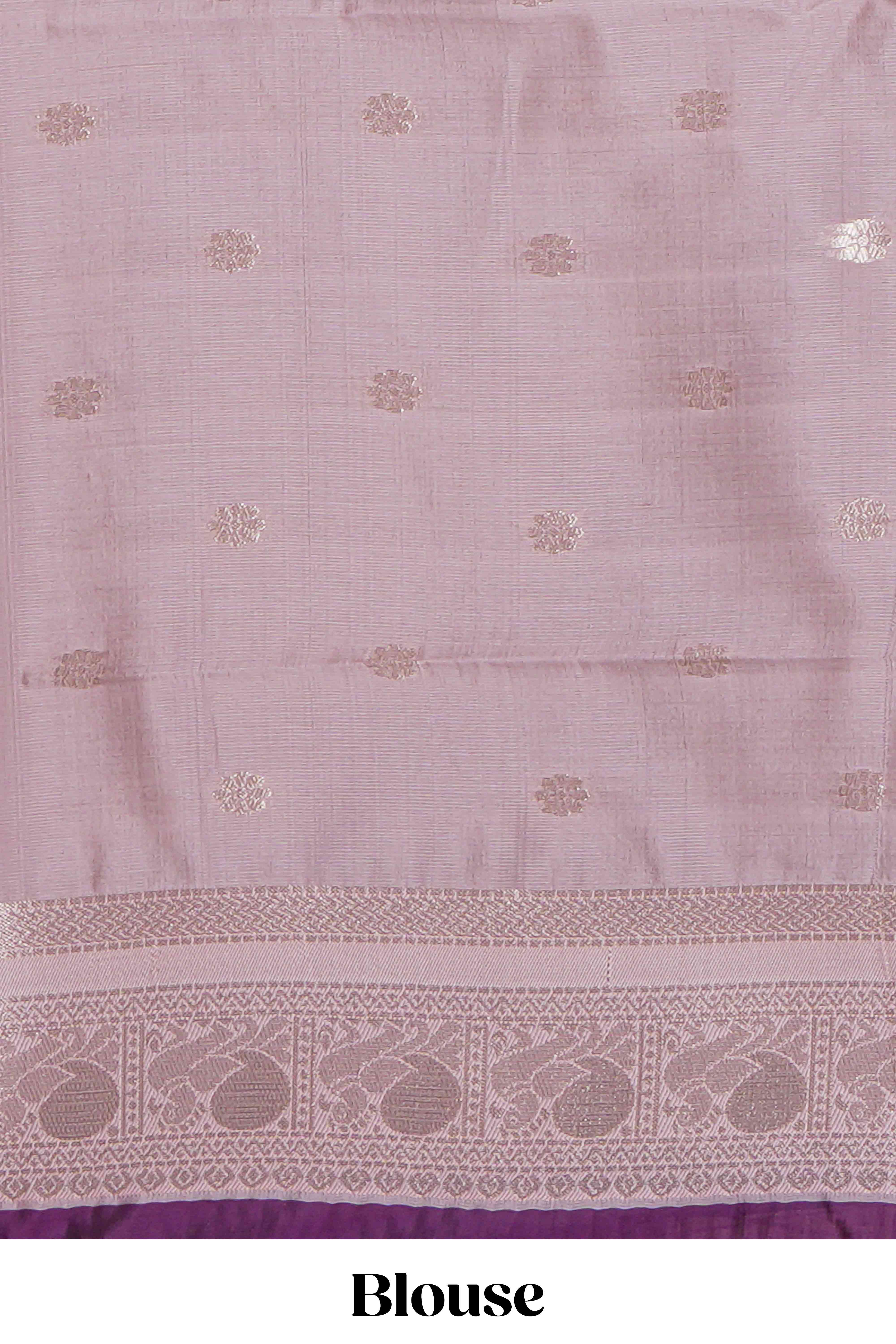 Dark brown checked floral & peacock motifs design art silk saree with contrast zari border and motifs blouse