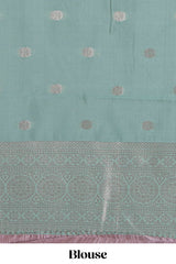 Dark brown checked floral & peacock motifs design art silk saree with contrast zari border and motifs blouse