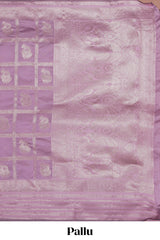 Lavender checked birds motifs design art silk saree with self zari border and matching motifs blouse