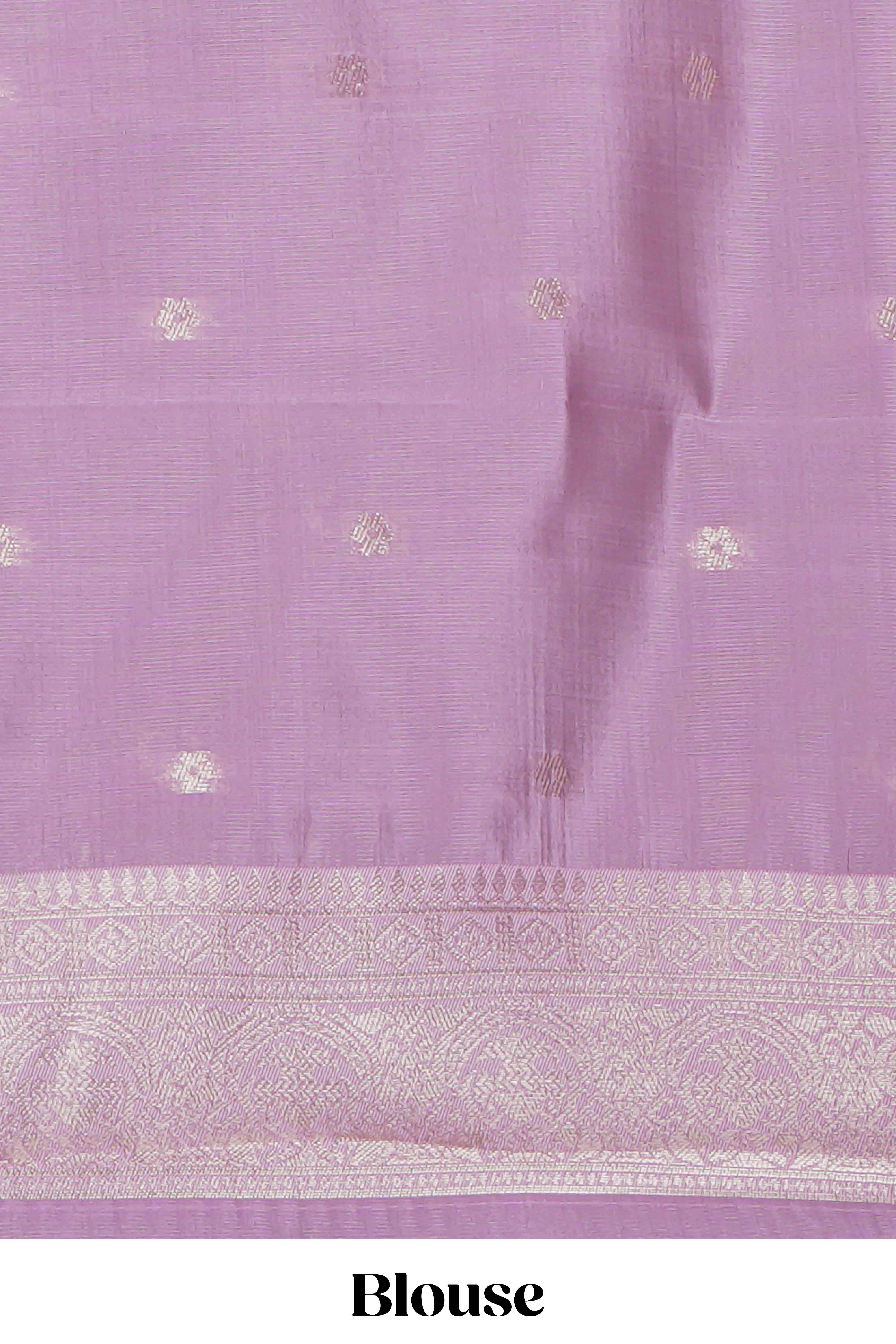 Lavender checked birds motifs design art silk saree with self zari border and matching motifs blouse