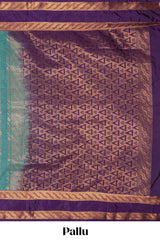 Turquoise green striped zari design art silk saree with contrast zari border and blouse
