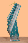 Green floral motifs design art silk saree with self traditional palak design border and contrast blouse