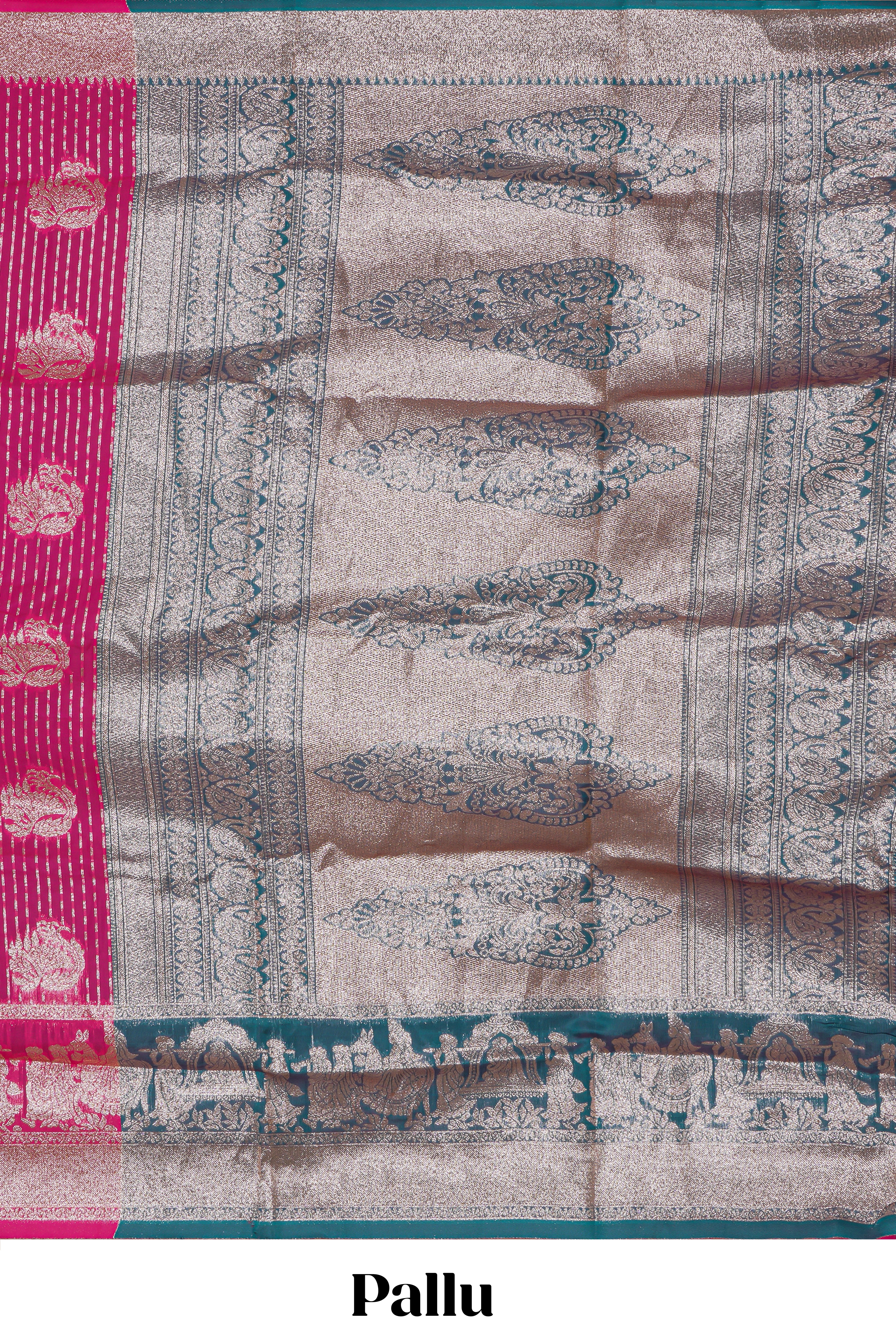 Pink floral motifs design art silk saree with self traditional palak design border and contrast blouse