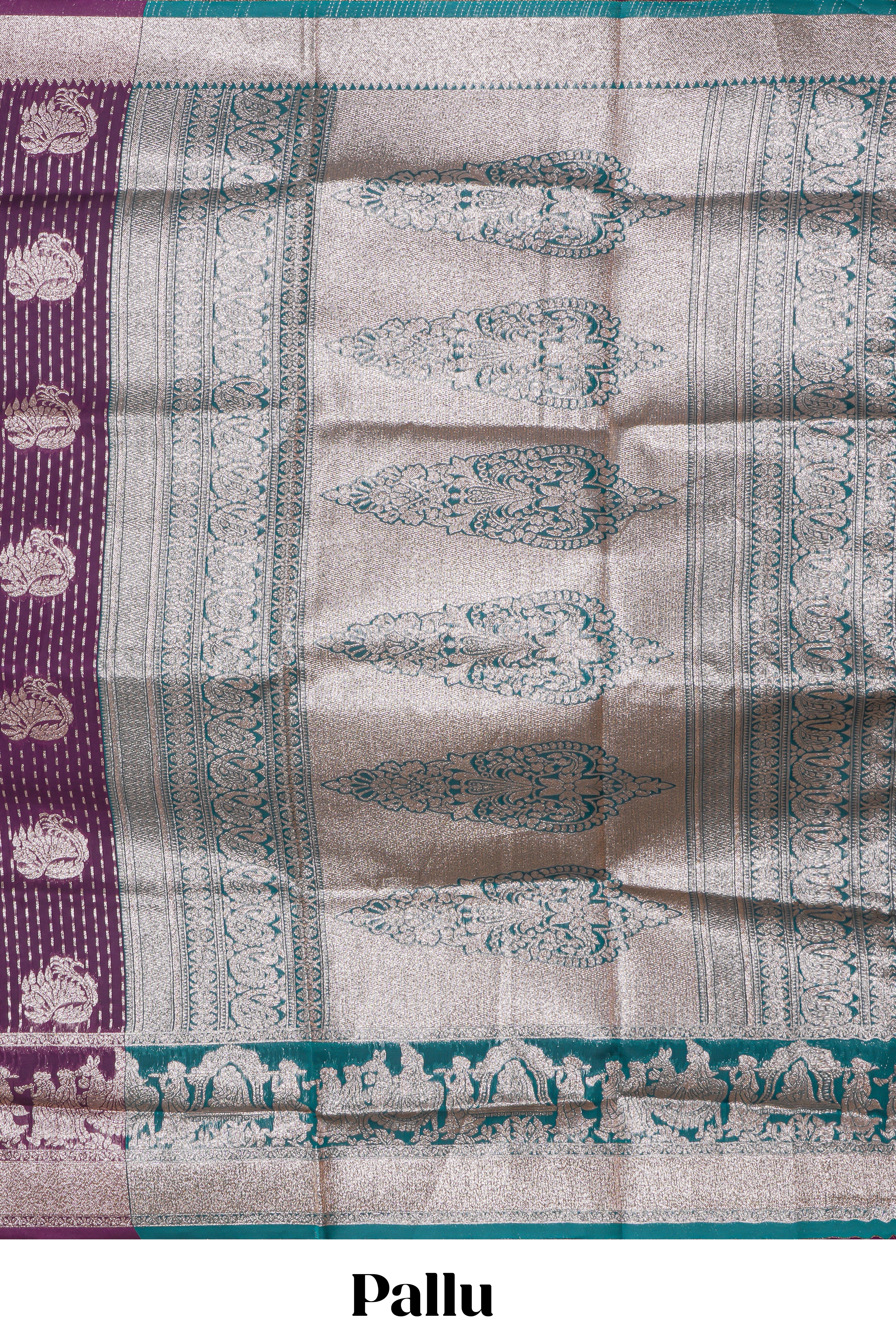 Purple floral motifs design art silk saree with self traditional palak design border and contrast blouse