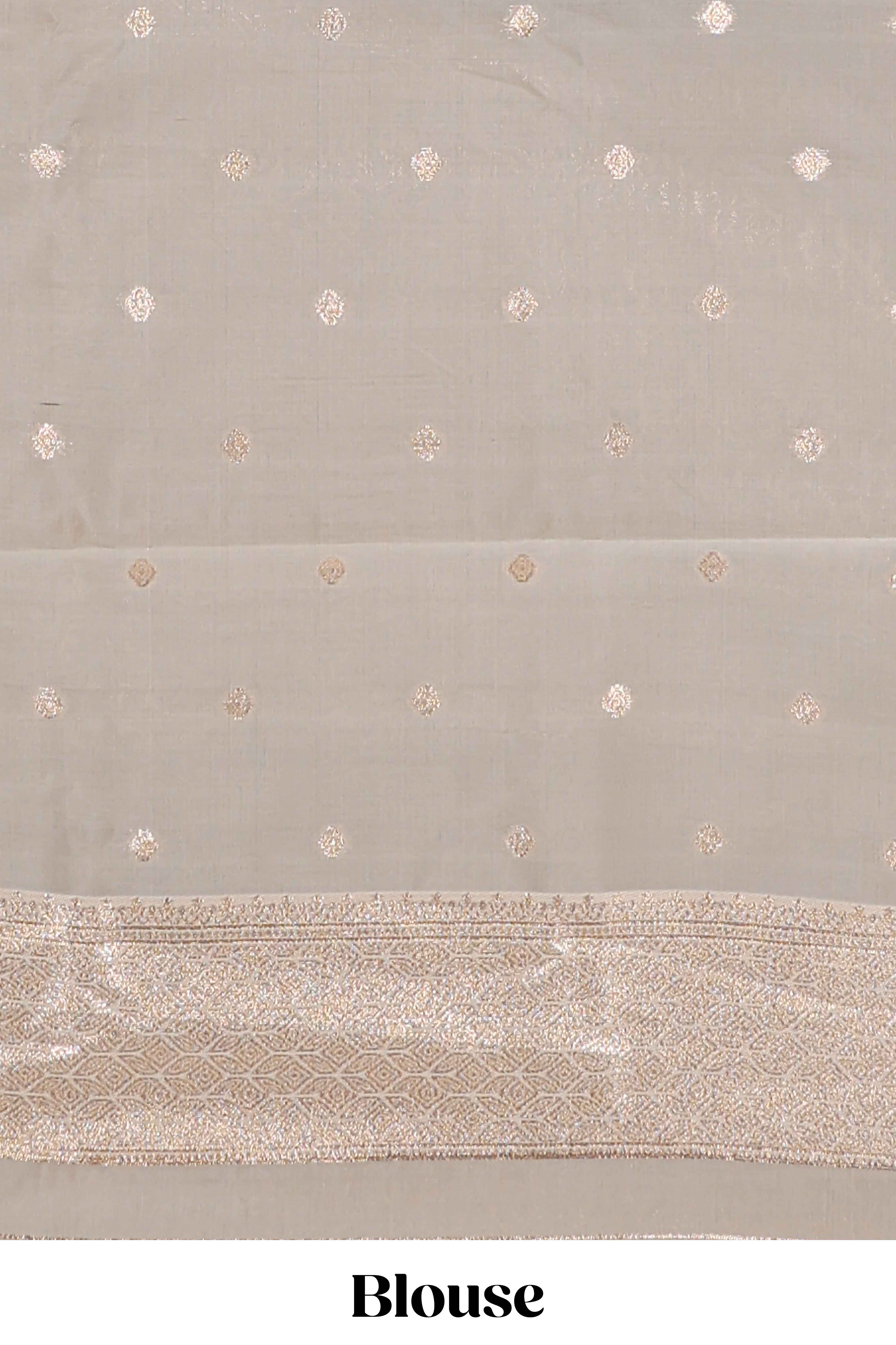 Powder bluegeometric floral design art silk saree with contrast zari border and motifs blouse