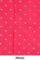 Rani pink floral design art silk saree with self zari border and motifs blouse
