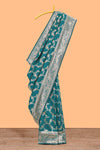 Green floral design art silk saree with self zari border and matching motifs blouse