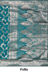 Green floral design art silk saree with self zari border and matching motifs blouse