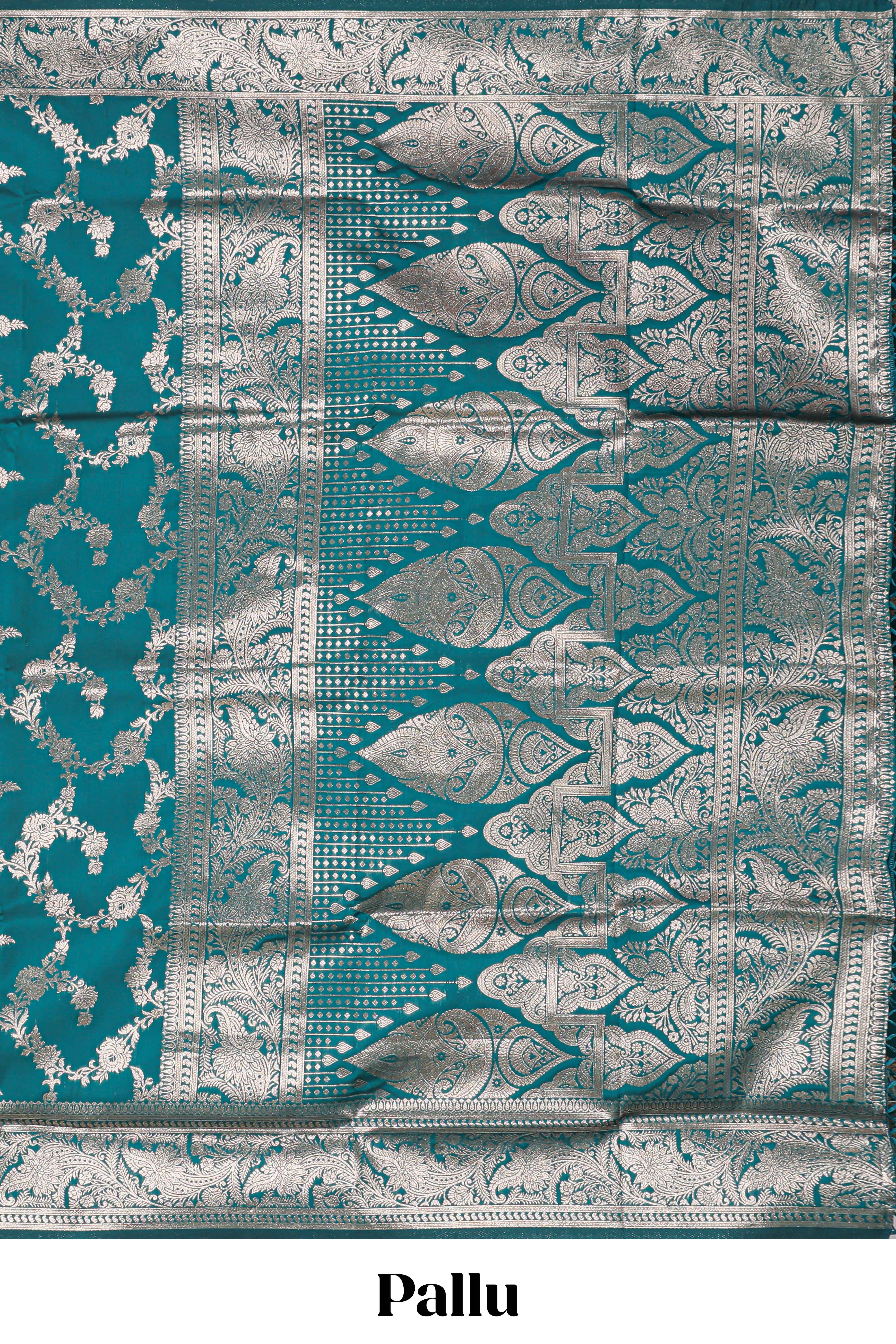 Green floral design art silk saree with self zari border and matching motifs blouse