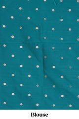 Green floral design art silk saree with self zari border and matching motifs blouse