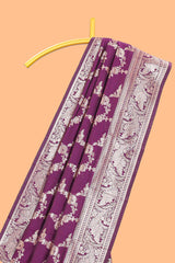 Purple floral design art silk saree with self zari border and matching motifs blouse