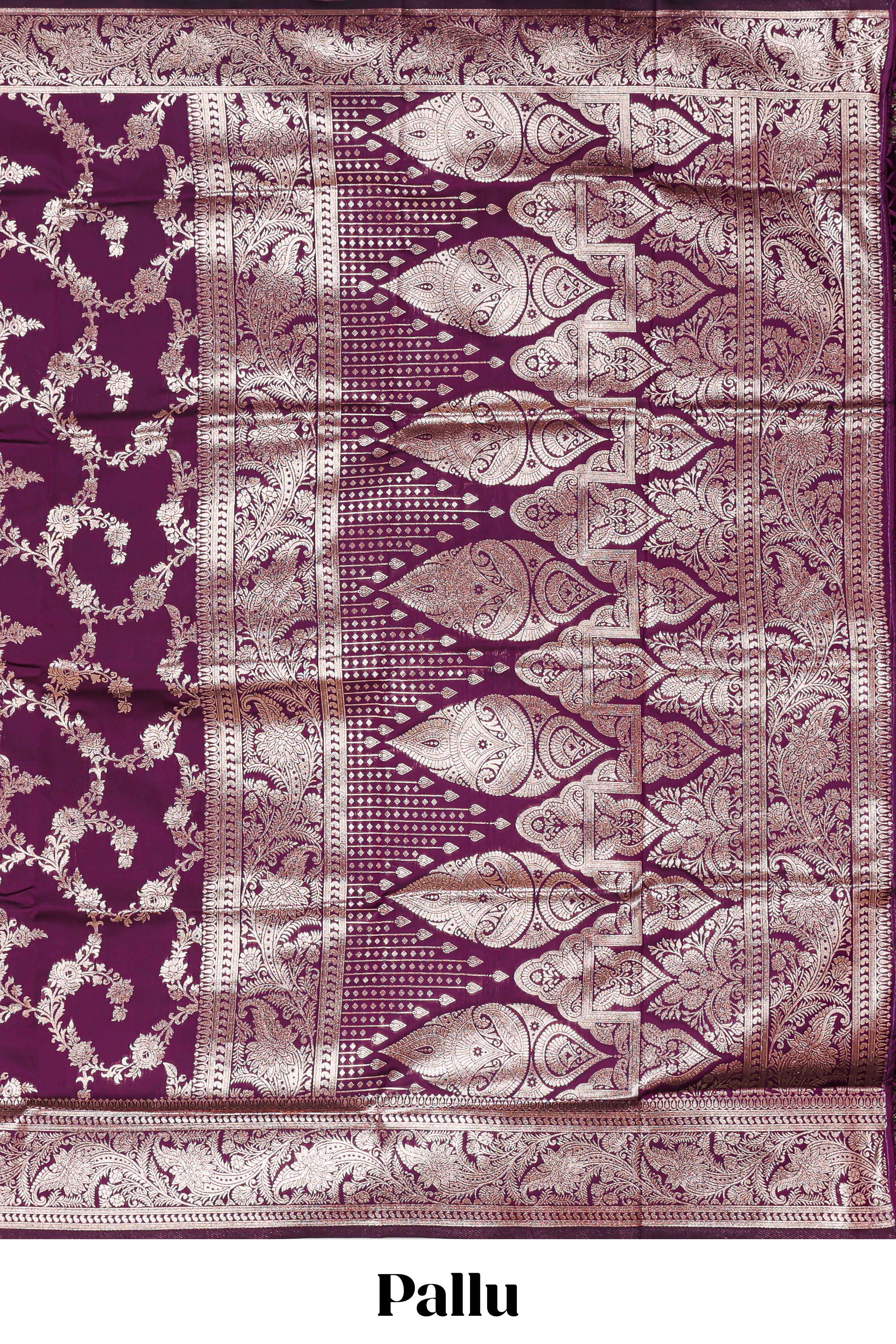 Purple floral design art silk saree with self zari border and matching motifs blouse