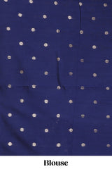Blue floral design art silk saree with self zari border and matching motifs blouse