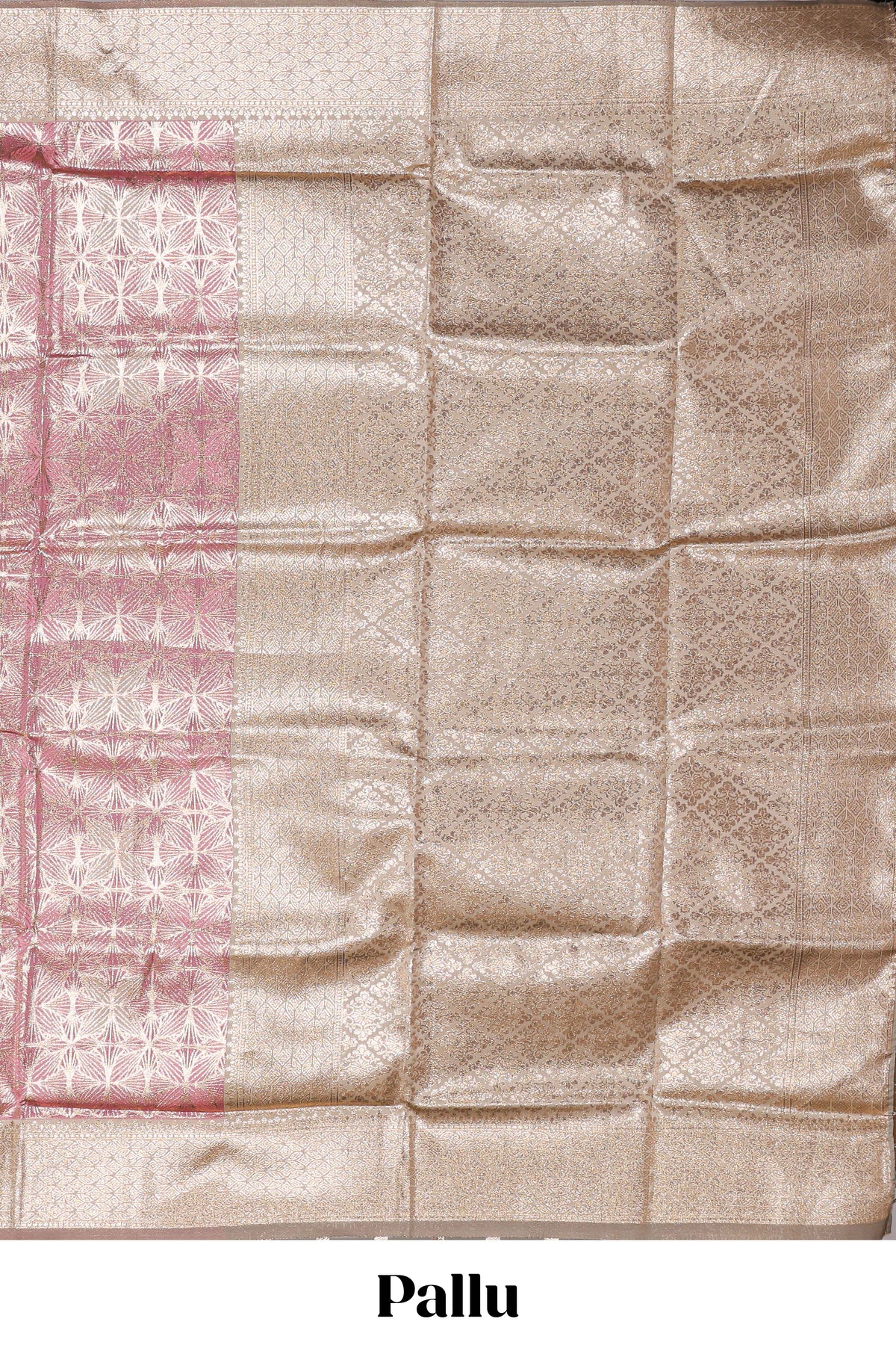 Pink geometric floral design art silk saree with contrast zari border and motifs blouse