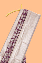 Purple floral design art silk saree with contrast zari border and motifs blouse