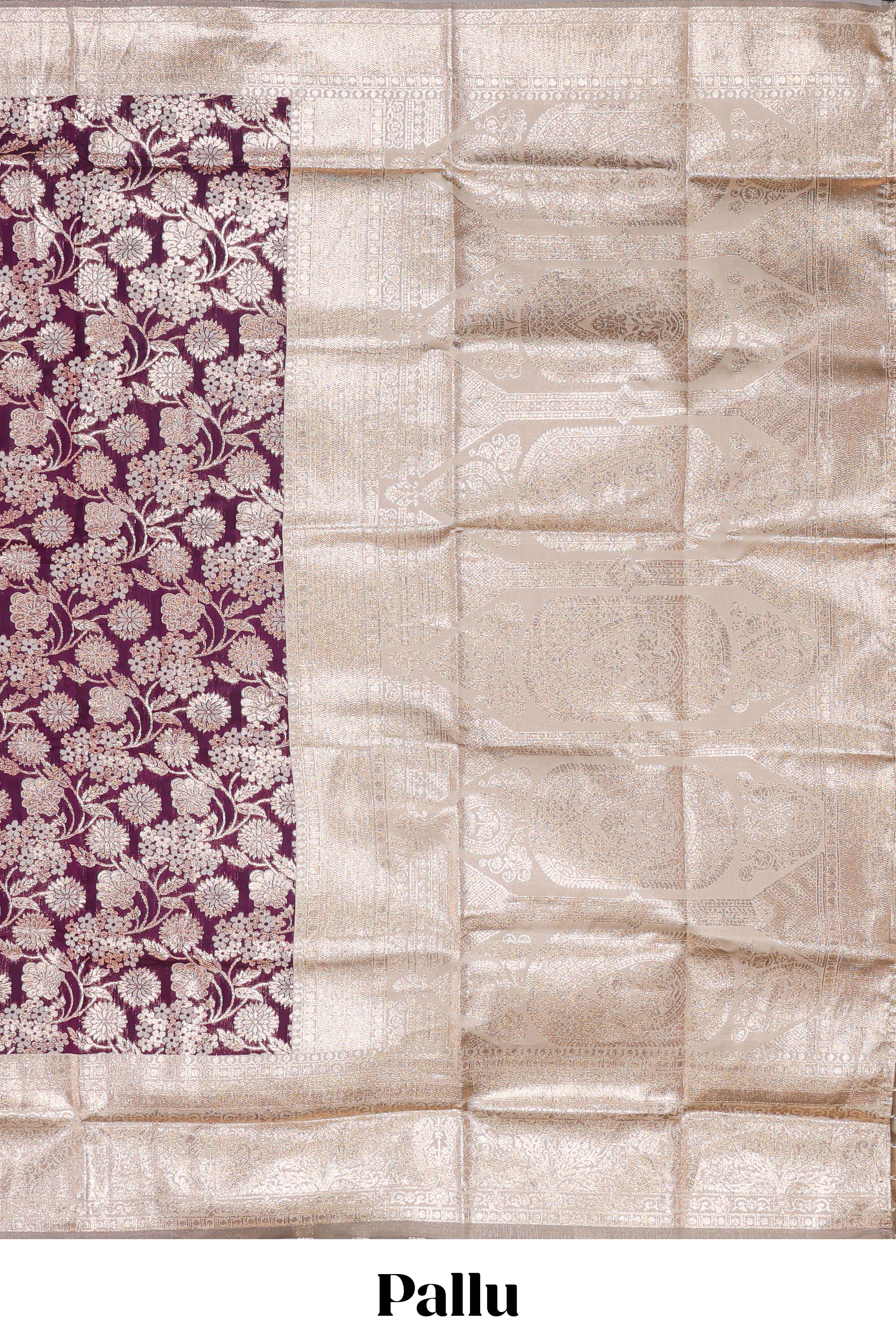 Purple floral design art silk saree with contrast zari border and motifs blouse