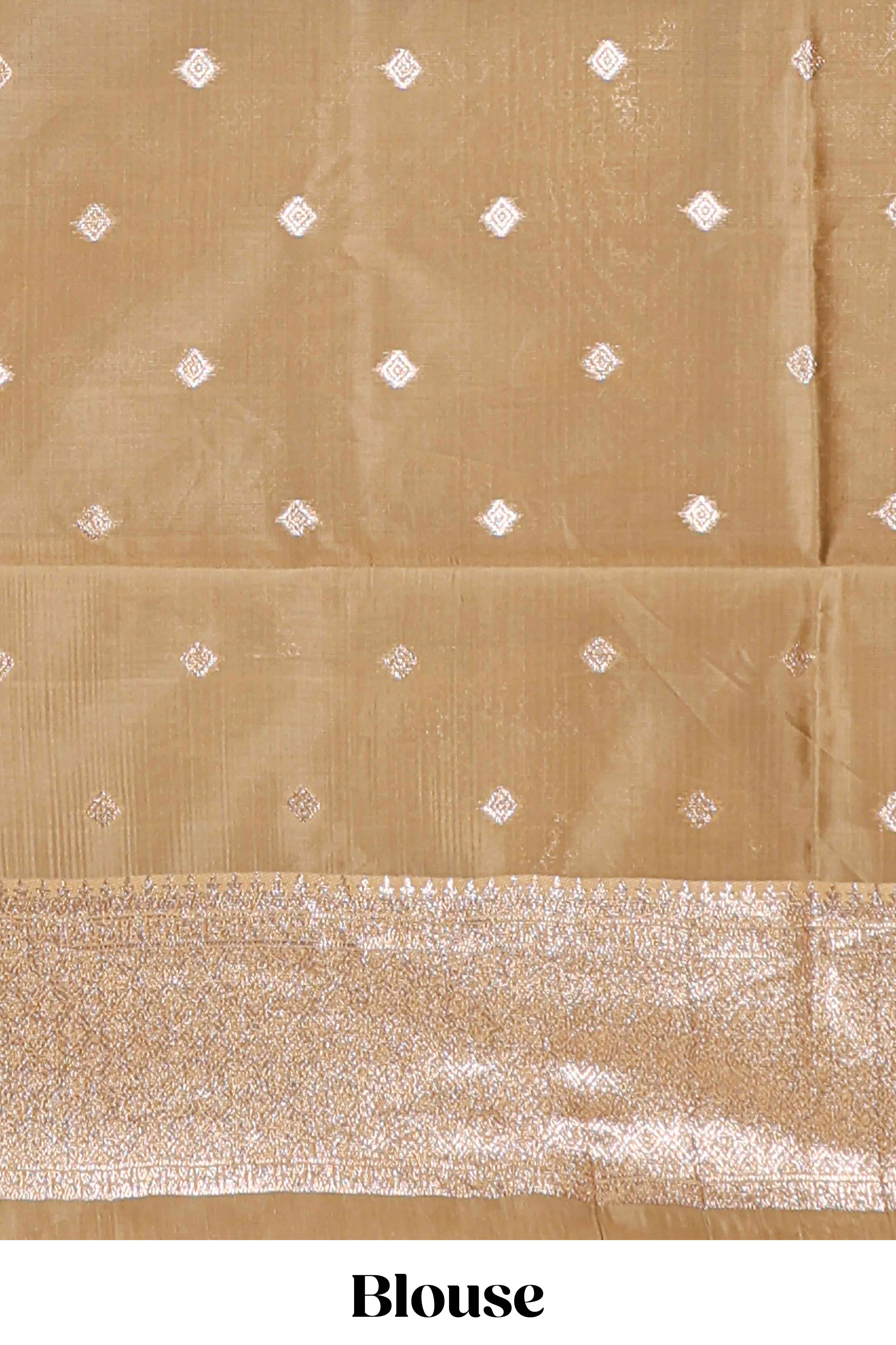 Mustard floral design art silk saree with contrast zari border and motifs blouse