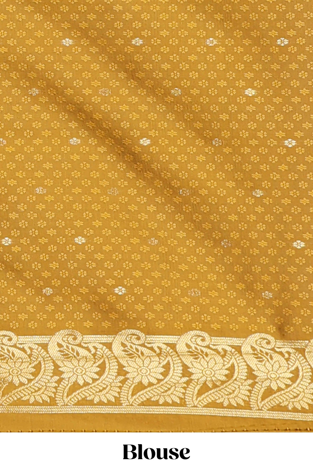 Borderless golden checked motifs design art silk saree with self zari pallu and motifs blouse