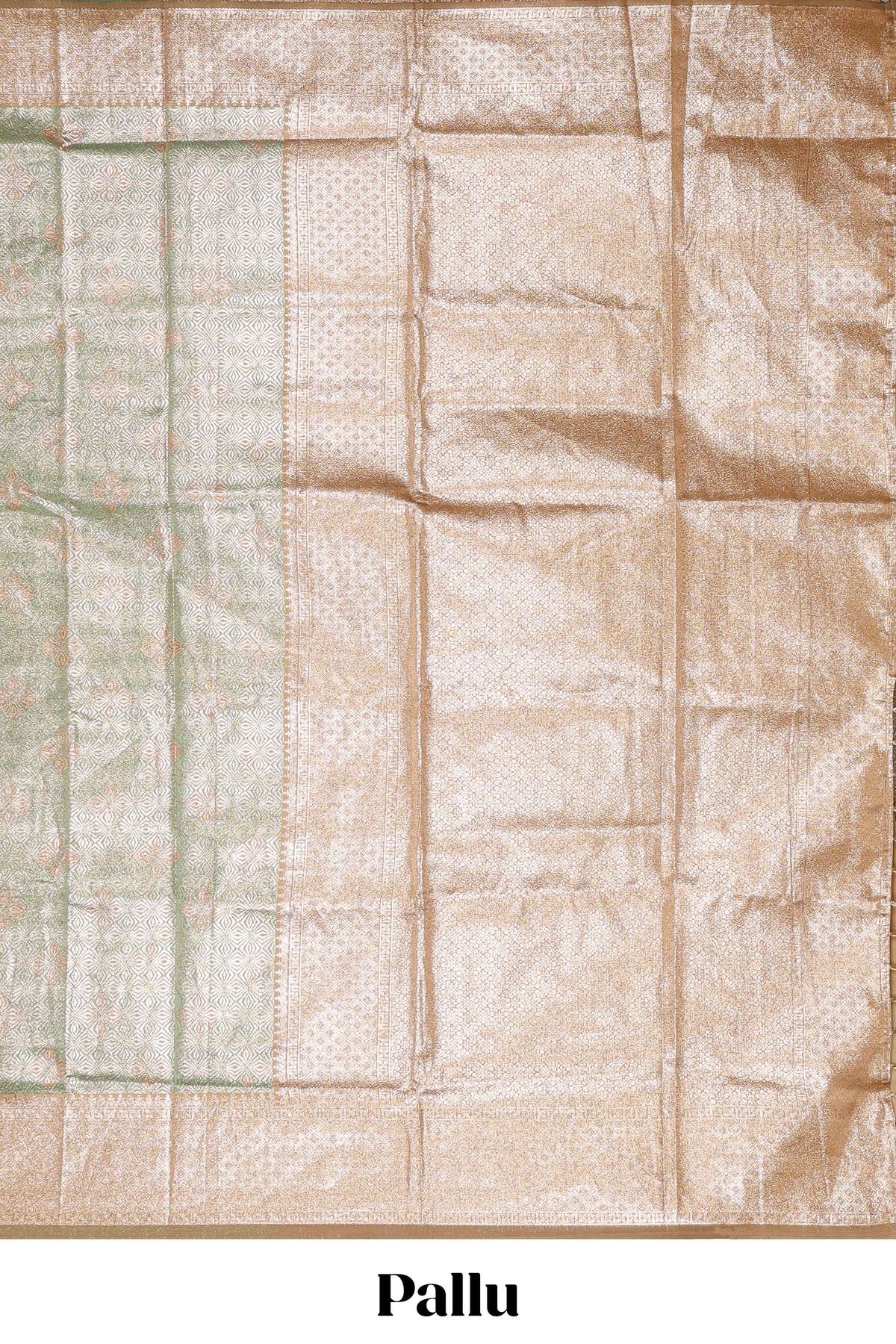 Green motifs design art silk saree with contrast zari border and motifs blouse