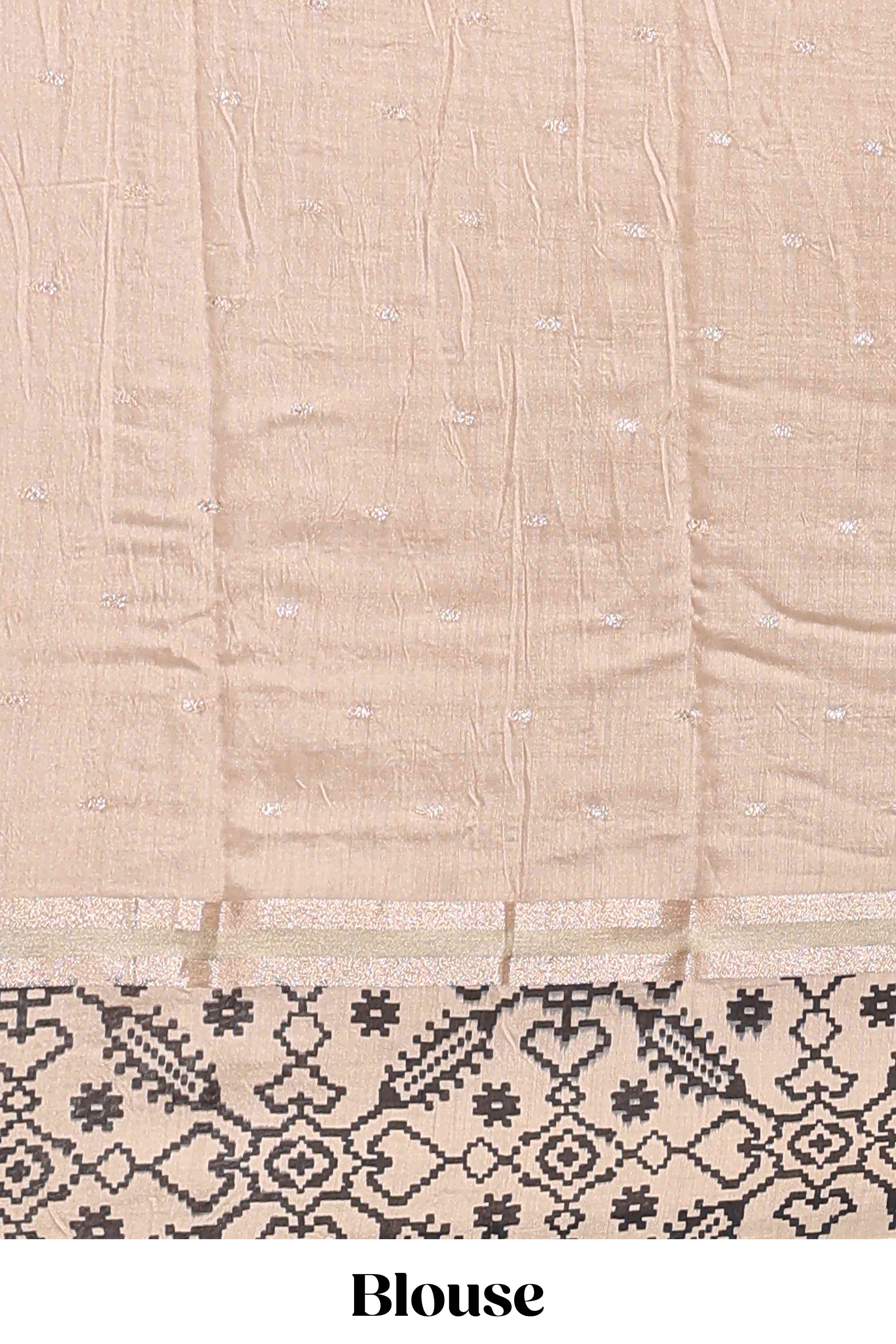Sandal plain assam silk saree eith self ikkat style border and matching blouse