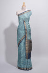 Elegant aqua blue Assam Silk saree with floral vine motifs detailed woven patterns contrastpallu and zari border alond with contrast blouse