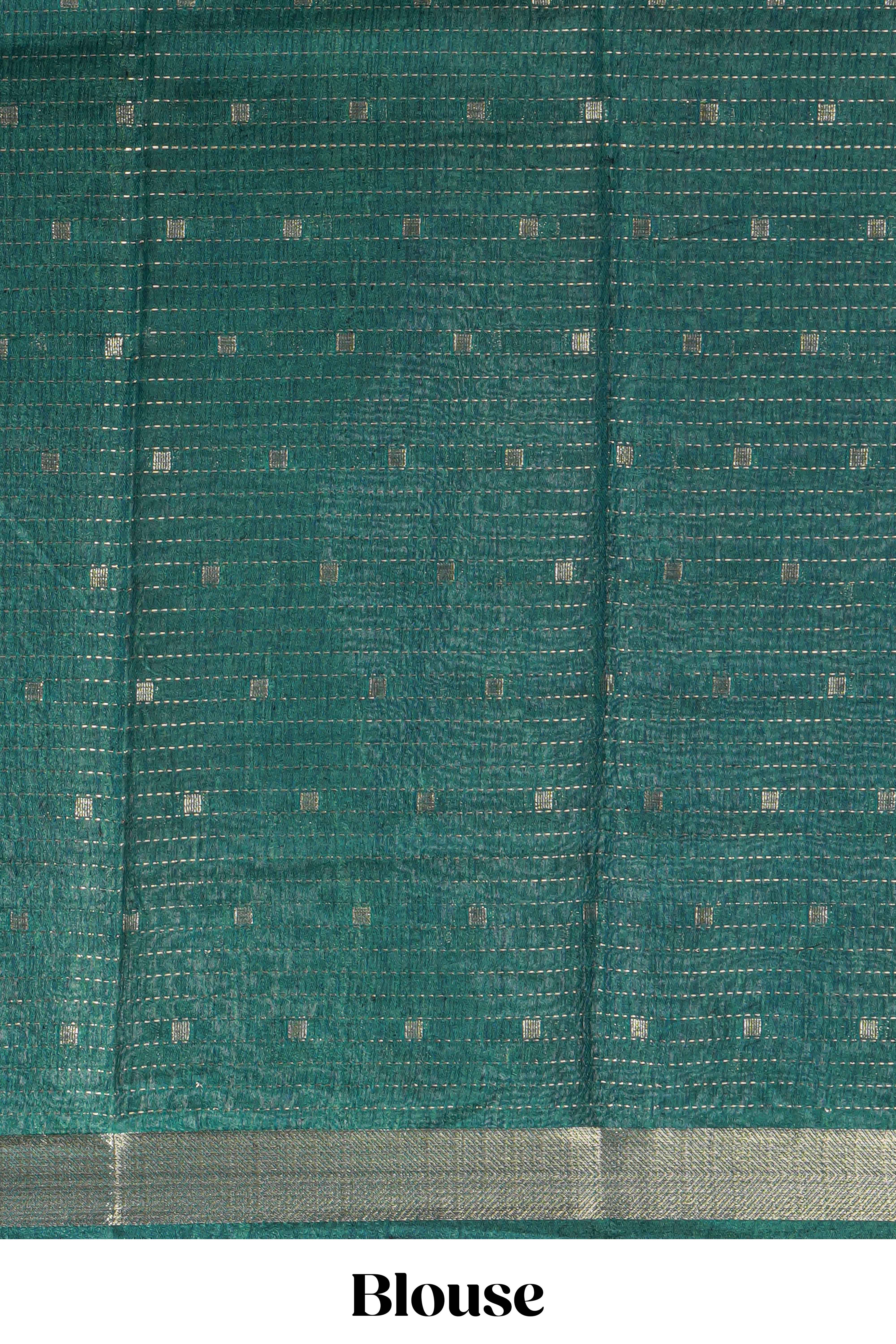 Parrot green Assam Silk saree abstract floral line motifs subtle woven details contrast pallu and rich zari border and contrast blouse