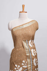 BrownAssam silk saree self-check body with small woven butta motifs and elegant white floral vine prints with zari border along with matching blouse