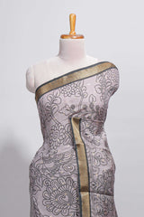 Elegant Grey Assam Silk saree with floral vine motifs detailed woven patterns contrastpallu and zari border alond with contrast blouse
