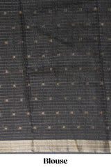 Grey green Assam Silk saree abstract floral line motifs subtle woven details contrast pallu and rich zari border and contrast blouse
