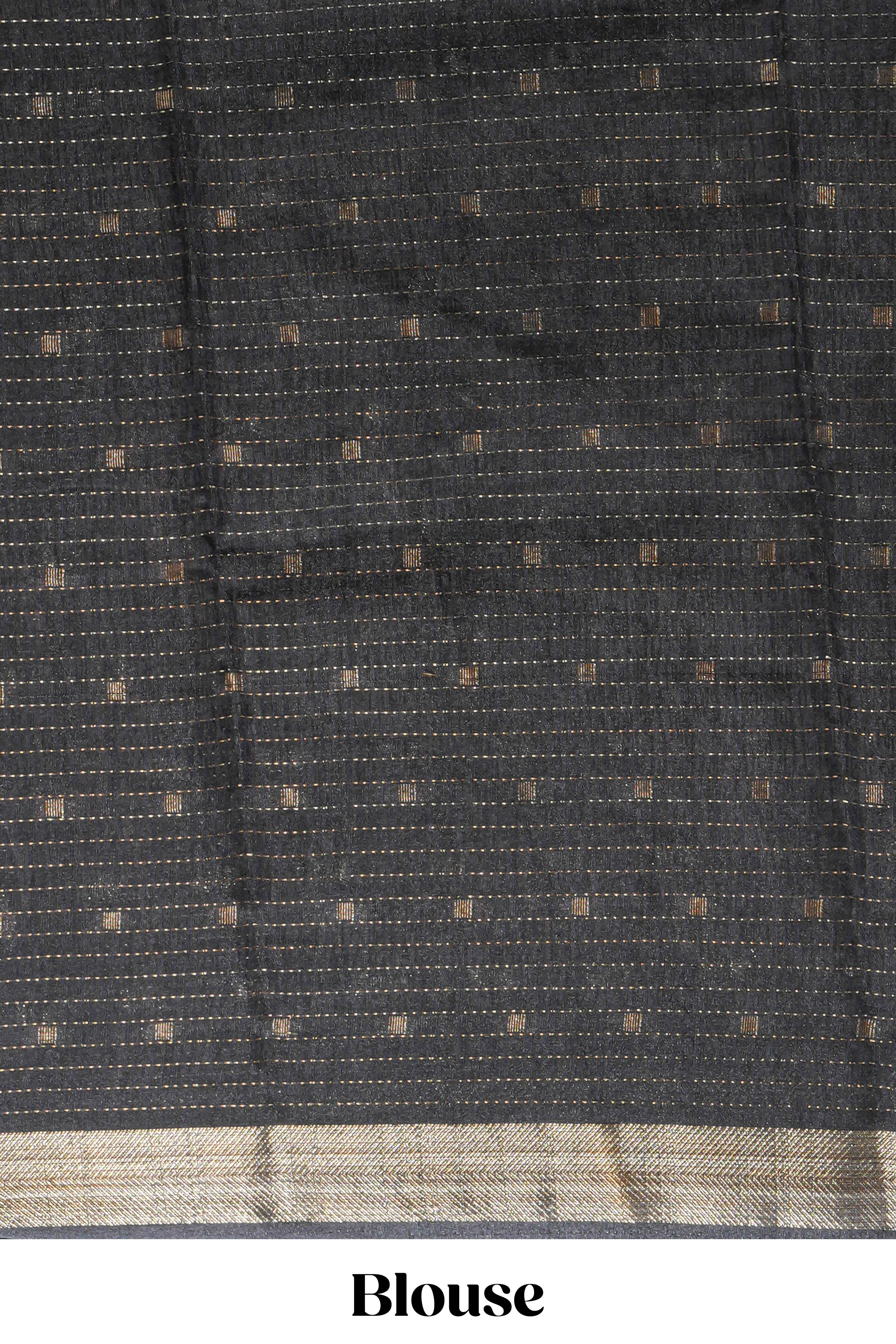 Grey green Assam Silk saree abstract floral line motifs subtle woven details contrast pallu and rich zari border and contrast blouse