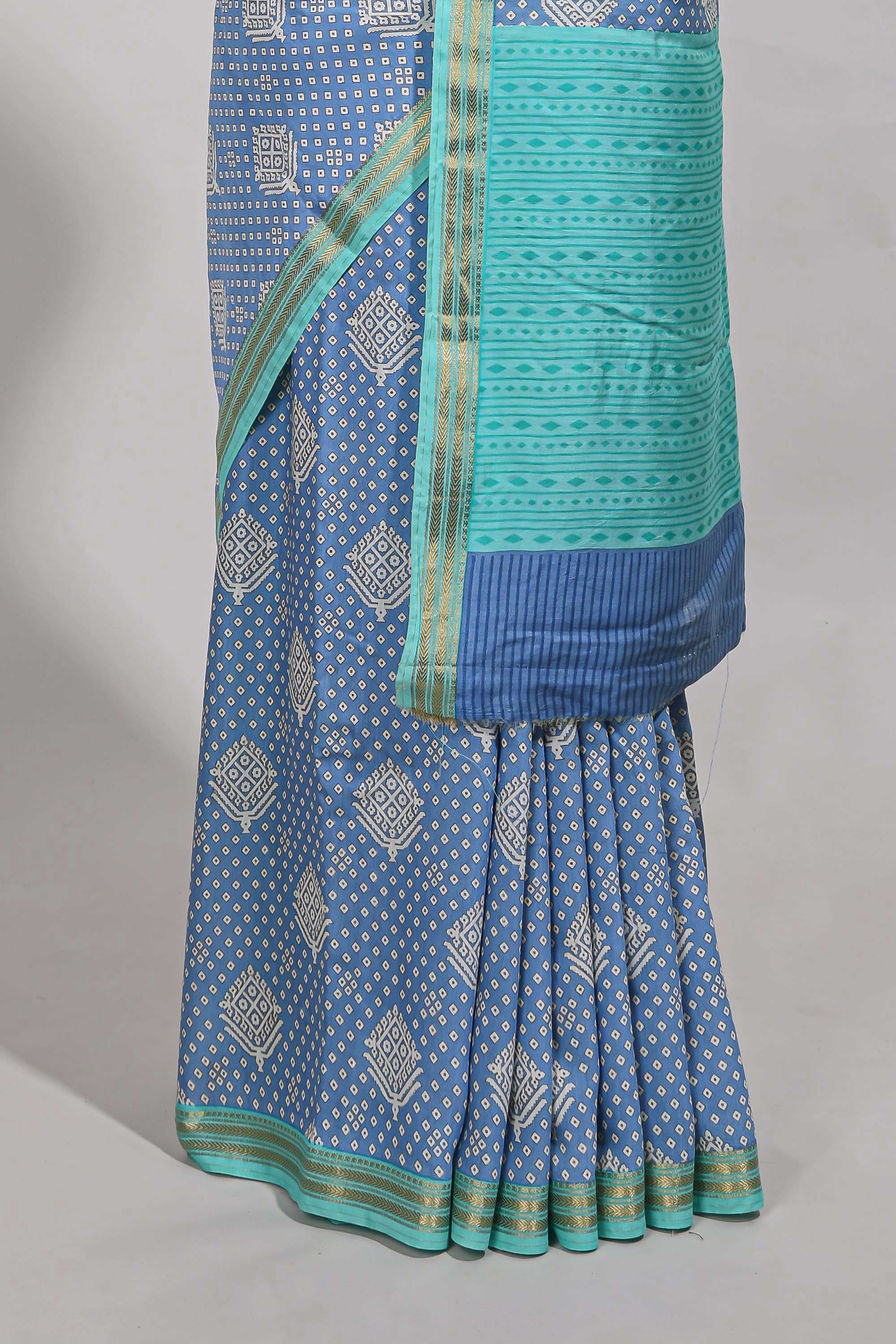 Blue bandhaniassam silk saree withzari border and matching blouse